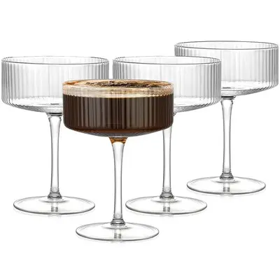 Vertical Grain Pattern Glass Set, Vintage Cocktail Champagne Glass, Reusable Wine Glass, Drinkware for Home Kitchen Party