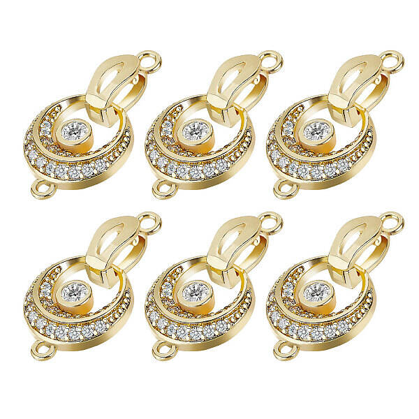 6Pcs Brass Fold Over Clasp with Crystal Rhinestone
