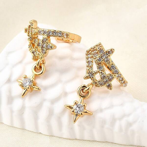 Brass Micro Pave Clear Cubic Zirconia Cuff Earrings