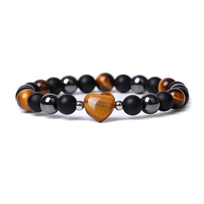 Natural Tiger Eye Heart Beaded Stretch Bracelet