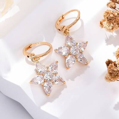 Brass Micro Pave Clear Cubic Zirconia Leverback Earrings