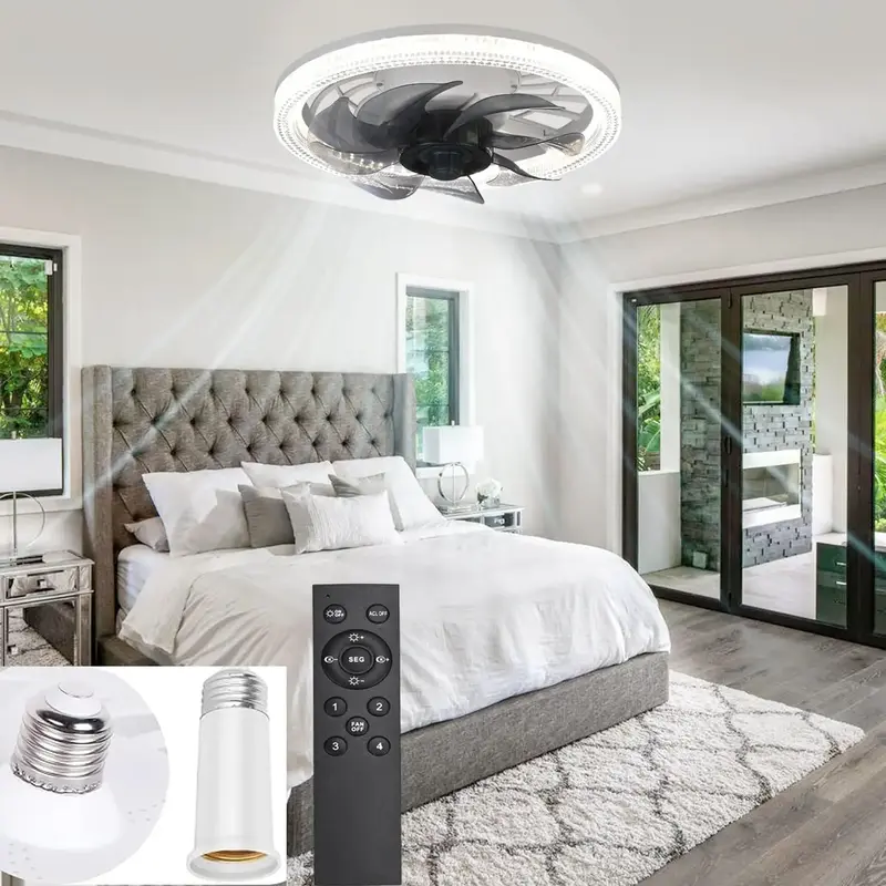 JLPAN Ceiling Fans with Lights and Remote Dimmable Small Modern Fan Light, Low Profile 12inch Ceiling Fans Lights for Bedroom...