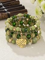 Boho Style Heart & Turquoise Texture Design Beaded Bracelets, Fashionable Vintage Jewelry for Women & Girls, Trendy All-match...