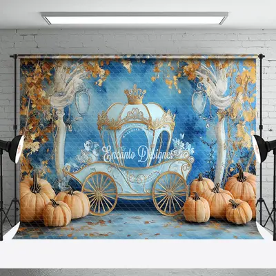 Aperturee Gold Blue Carriage Pumpkin Cake Smash Photo Backdrop - Aperturee