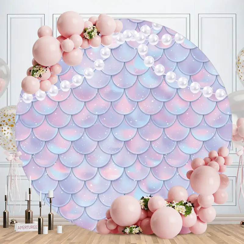 Aperturee White Pearl Dream Mermaid Round Birthday Backdrop