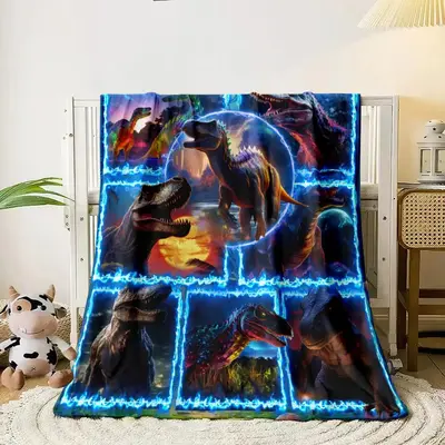 Dinosaur Pattern Blanket, 1 Count Modern Style 3D Dinosaur Print Soft Blanket, Warm Blanket For Sofa, Bed, Living Room, Offic...