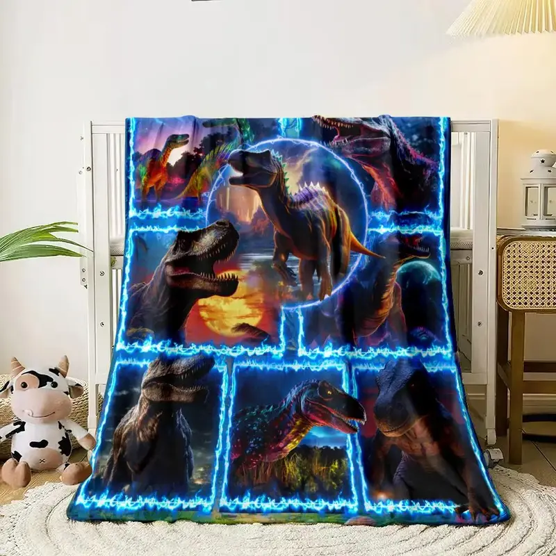 Dinosaur Pattern Blanket, 1 Count Modern Style 3D Dinosaur Print Soft Blanket, Warm Blanket For Sofa, Bed, Living Room, Offic...