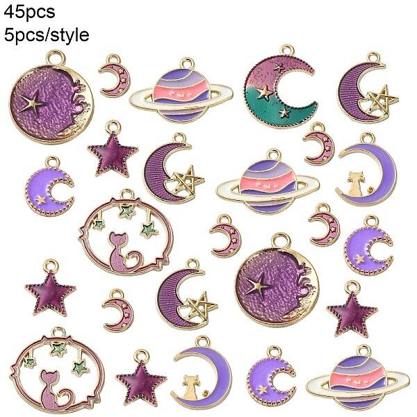 45Pcs 9 Styles Alloy Enamel Pendants