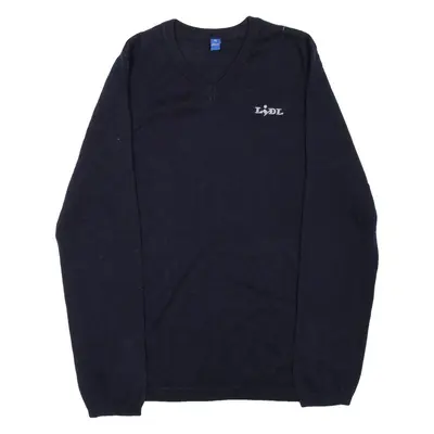Workwear Mens Jumper Black Crew Neck Tight Knit Wool XS