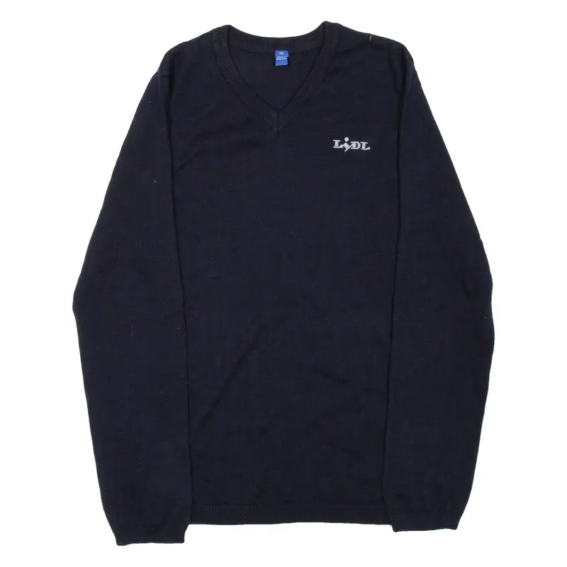 Workwear Mens Jumper Black Crew Neck Tight Knit Wool XS
