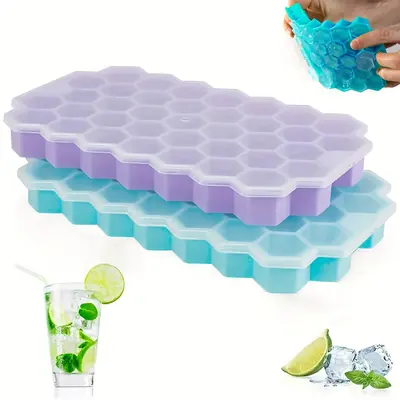 Silicone Ice Cube Tray with Lid, 1 Count 37 Grids Ice Cube Mold, Ice Tray for Freezer, Kitchen Accessories, Bar Accessories, ...