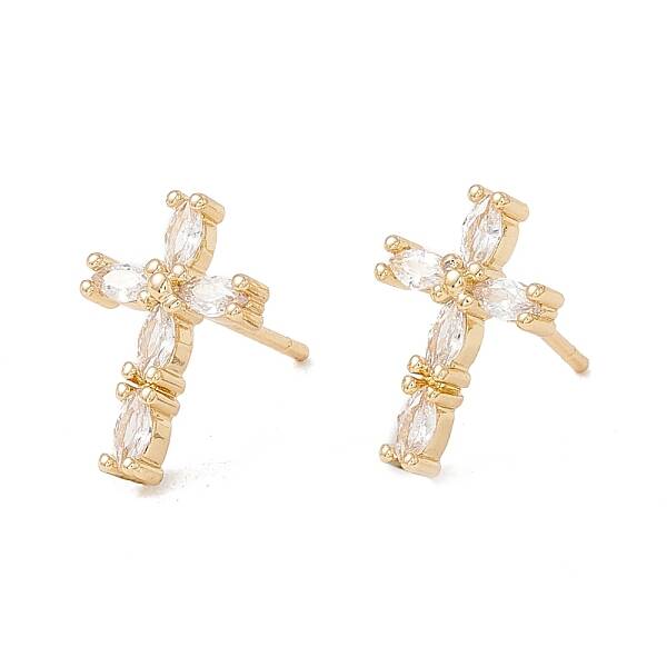 Clear Cubic Zirconia Cross Stud Earrings