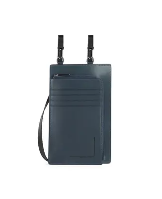 Piquadro, Pockets, Leather Shoulder Bag, Blue, 11.5 x 19 x 2 cm, Men's