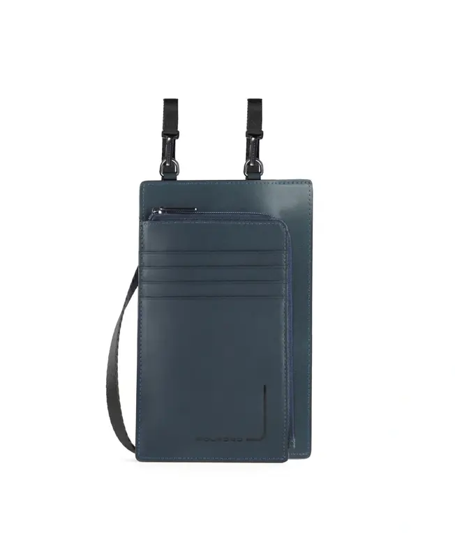 Piquadro, Pockets, Leather Shoulder Bag, Blue, 11.5 x 19 x 2 cm, Men's