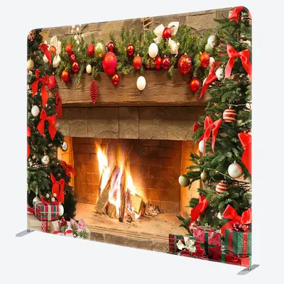 Aperturee Christmas Fireplace Double-Sided Square Backdrop - Aperturee
