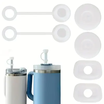 6pcs Reusable Silicone Spill Proof Stopper Set for Stanley Cup 1.0 40oz/ 30oz, Including 2 Square Spill Stopper, 2 Round Leak...