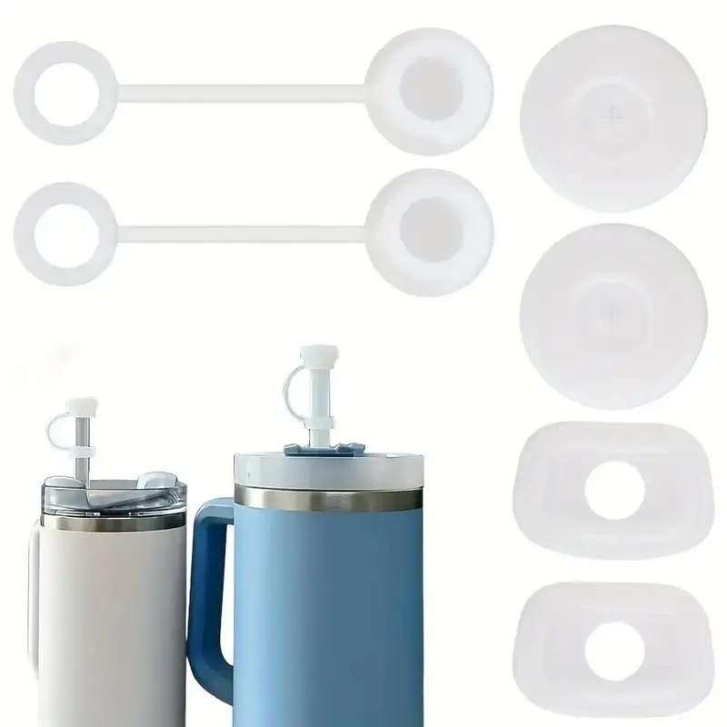 6pcs Reusable Silicone Spill Proof Stopper Set for Stanley Cup 1.0 40oz/ 30oz, Including 2 Square Spill Stopper, 2 Round Leak...