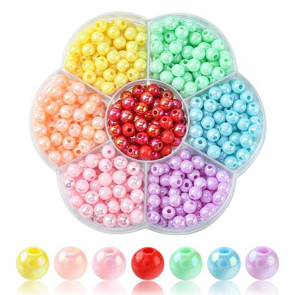 490Pcs 7 Style Opaque Acrylic Beads