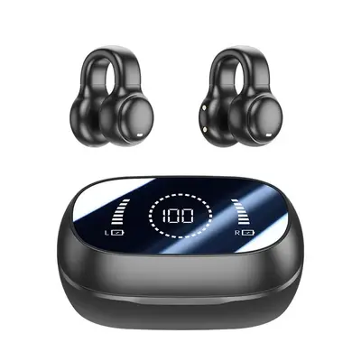 Wireless Ear Clip Headphones for Fall, Bluetooth-compatible Wireless Earbuds with Digital Display Charging Case, Open Ear D...