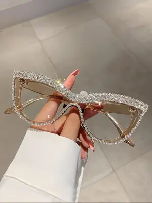 Elegant Cat Eye Frame Rhinestone Decor Eyeglasses, Trendy Exquisite Decor Eyeglasses, Chic All-match Eyeglasses for Daily Use...