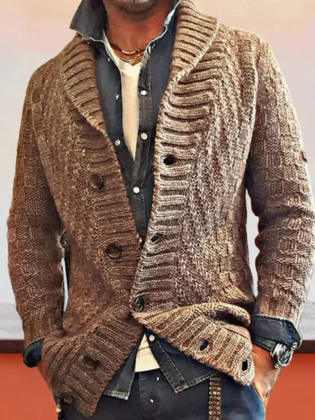 Long-sleeved Chunky Knitted Sweater, Brown / XXXL