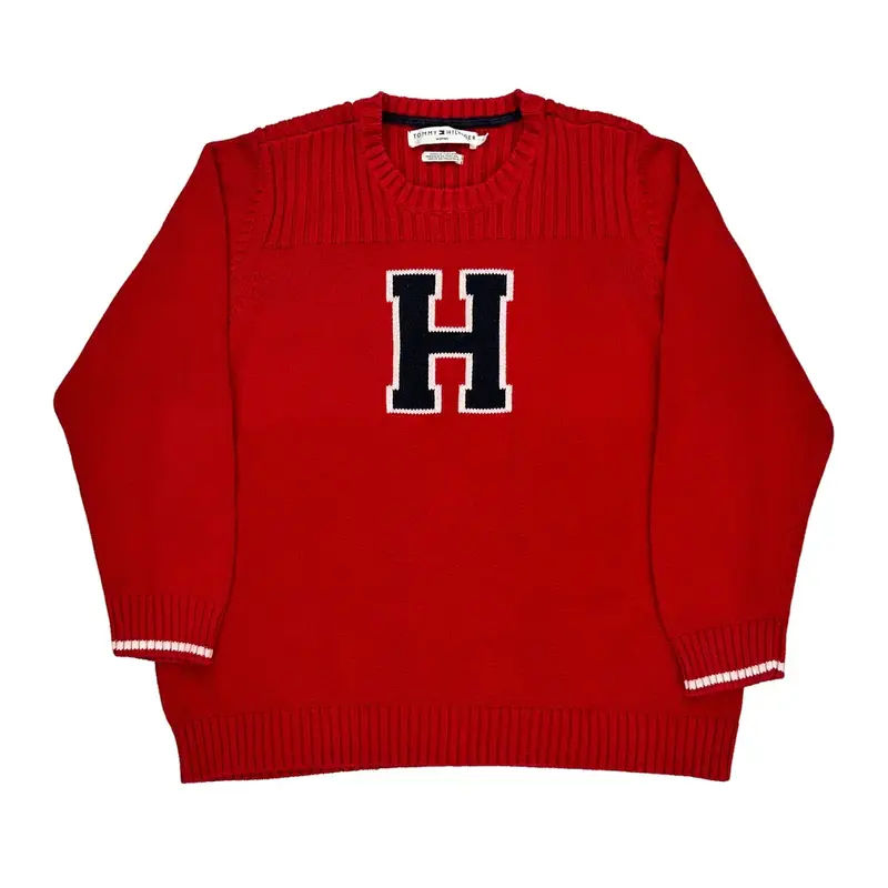 H Logo Tommy Hilfiger Graphic Jumper - 2XL Red Cotton