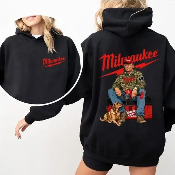 Milwaukee Workwear Hoodie Sweater T-shirt - Bold Milwaukee Logo with Iconic Worker and Dog Graphic, Perfect for Tradesmen and...
