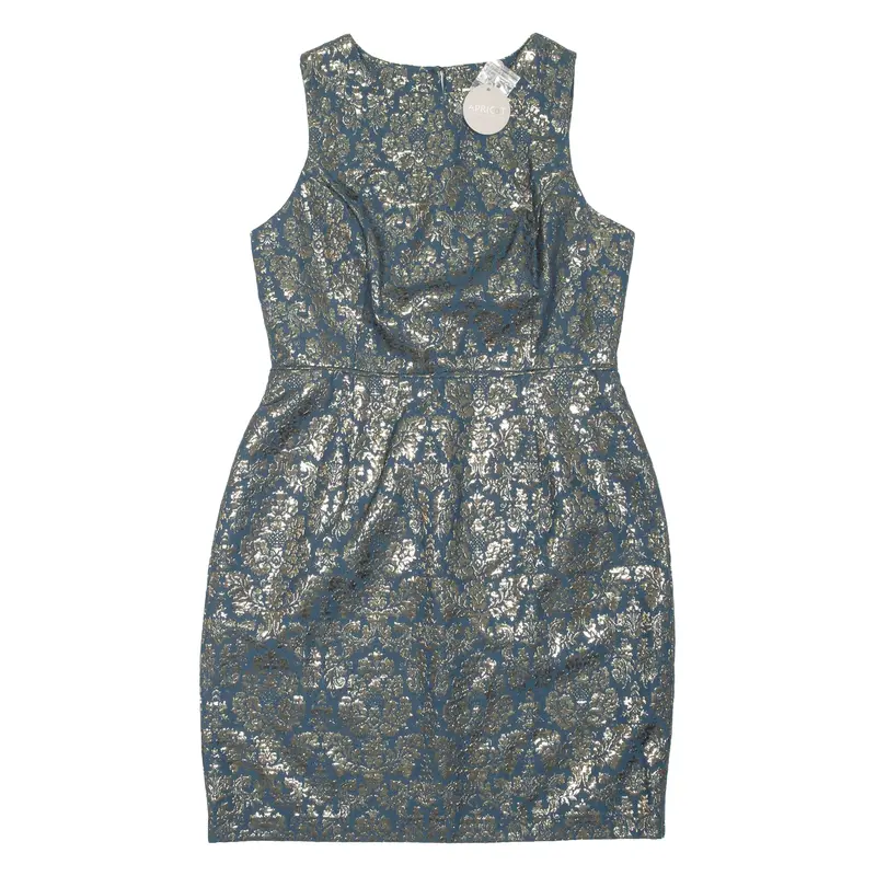 APRICOT Baroque Jacquard Metallic Shift Dress Blue Floral Sleeveless Short Womens UK 12