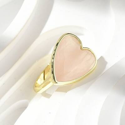 Heart Brass Natural Rose Quartz Finger Rings