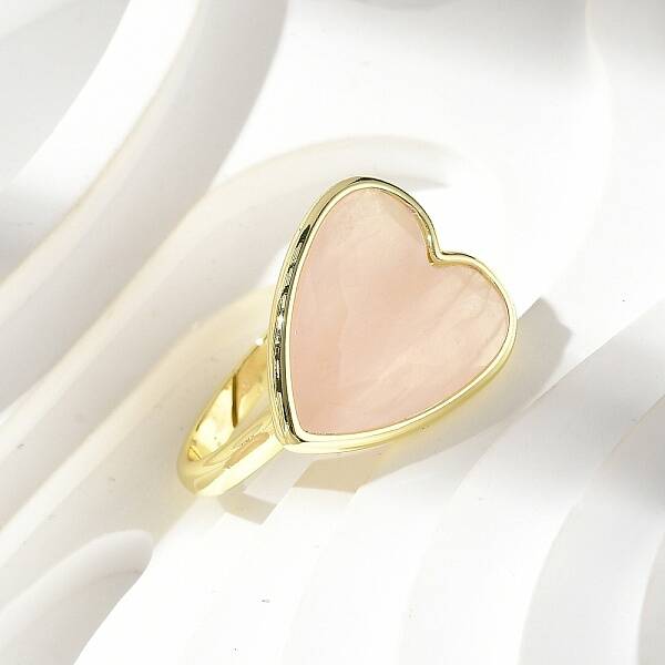 Heart Brass Natural Rose Quartz Finger Rings