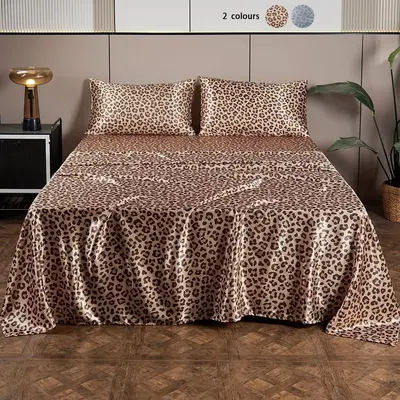 Leopard Print Bedding Set, 1 Set Including 1 Count Soft Comfortable Fitted Sheet & 1 Count Flat Sheet & 1/2 Counts Pillowcase...