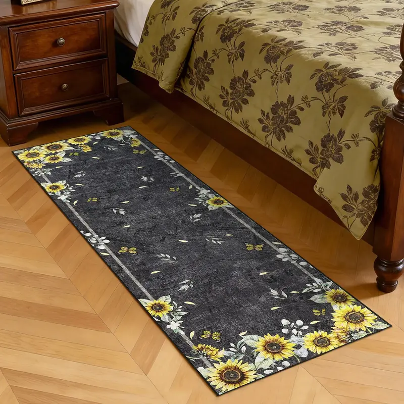 Garvee Sunflower Kitchen Runner Rug – Washable Non-Slip Low Pile Throw Carpet for Bedroom, Entryway, Laundry, Hallway – S...