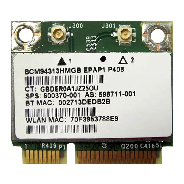 600370-001 HP 150Mbps 2.4GHz IEEE 802.11b/g/n Bluetooth 4.0 Mini PCI Express Wireless Network Card