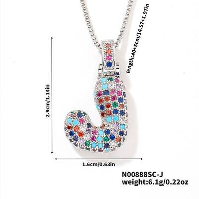 Brass Pave Colorful Cubic Zirconia Letter Pendant Box Chain Necklaces