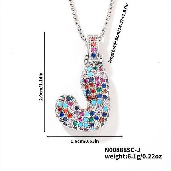 Brass Pave Colorful Cubic Zirconia Letter Pendant Box Chain Necklaces