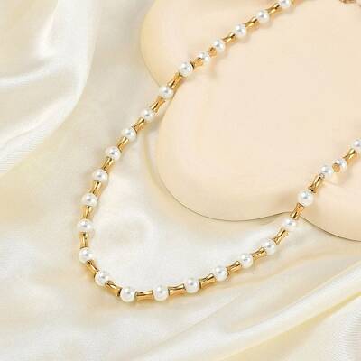 Ion Plating(IP) 304 Stainless Steel & Plastic Pearl Beaded Necklaces for Women