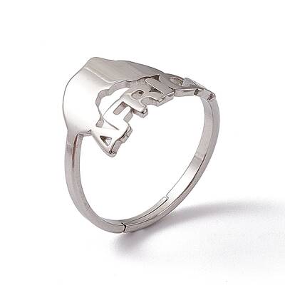 Non-Tarnish 201 Stainless Steel Africa Map Adjustable Ring for Women