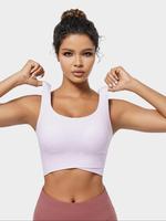 Women's Solid Color Sports Bra, Breathable Comfortable Wireless Sports Bra, Ladies Sportswear for Indoor Outdoor Wear
