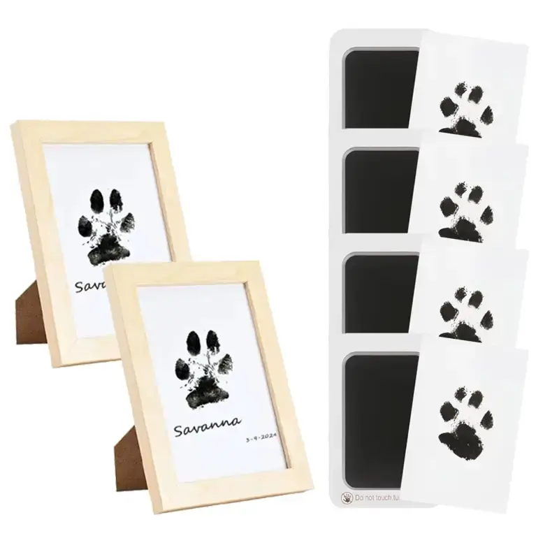 4-Pcs Paw Print Kit + 2 Photo Frames, Mess-Free Paw Print Ink Pad for Dogs & Cats,  Clean Touch Ink Pad, Dog Paw And Nose Pri...
