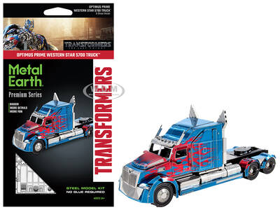 Model Kit Western Star 5700 Truck Optimus Prime Blue with Red Flames Transformers: The Last Knight (2017) Movie (Moderate Dif...