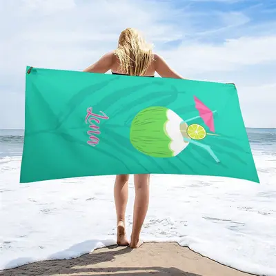 Custom Name Green Leaves Coconut Summer Beach Towel - Aperturee