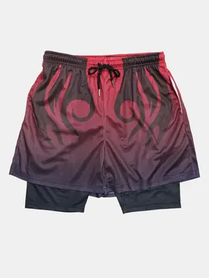 Men's 2 In 1 Colorblock Graphic Drawstring Waist Shorts Summer Clothes, Casual Sporty Regular FitElastic Waist Track Shorts f...