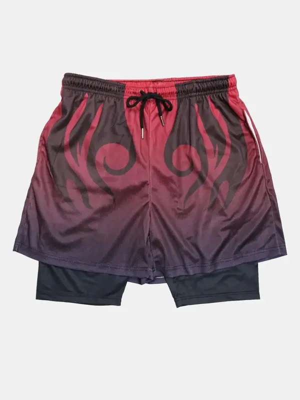 Men's 2 In 1 Colorblock Graphic Drawstring Waist Shorts Summer Clothes, Casual Sporty Regular FitElastic Waist Track Shorts f...