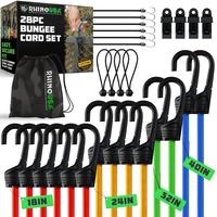 RHINO USA Bungee Cords with Hooks - Heavy Duty Outdoor 28pc Assortment with 4 Free Tarp Clips, Drawstring Organizer Bag, Cano...