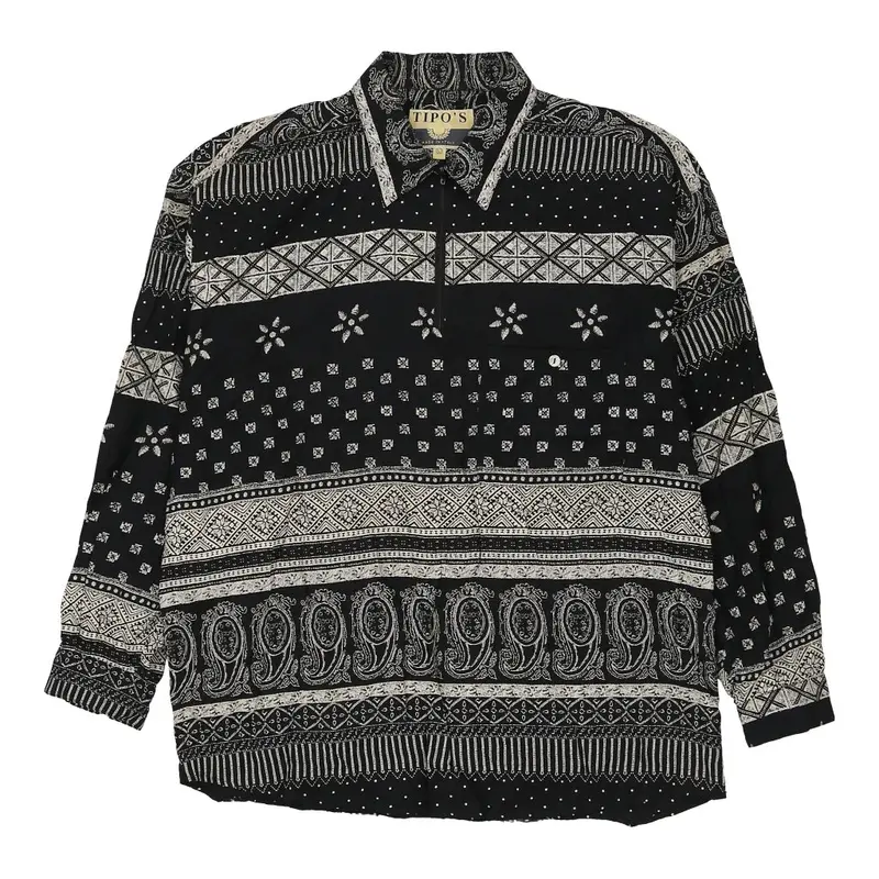 Tipos Patterned Shirt - Large Black & White Cotton