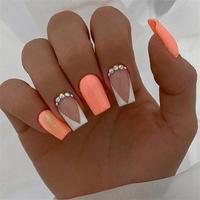 Short Square Fake Nail, 24pcs/set Colorblock Press on Nails with Nail File & Tape, Removable Nail Art Artificial Full Cover, ...