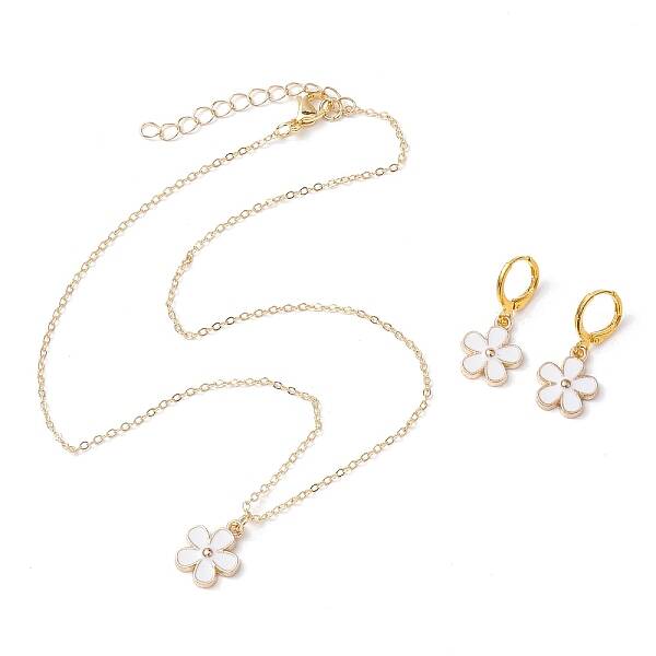 Flower Alloy Enamel Leverback Earrings & Pendant Necklaces Sets