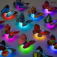 Random Color 3D Butterfly Shaped Night Light, 24pcs/set Luminous Wall Sticker, Decorative Decal for Home Bedroom Party Festiv...