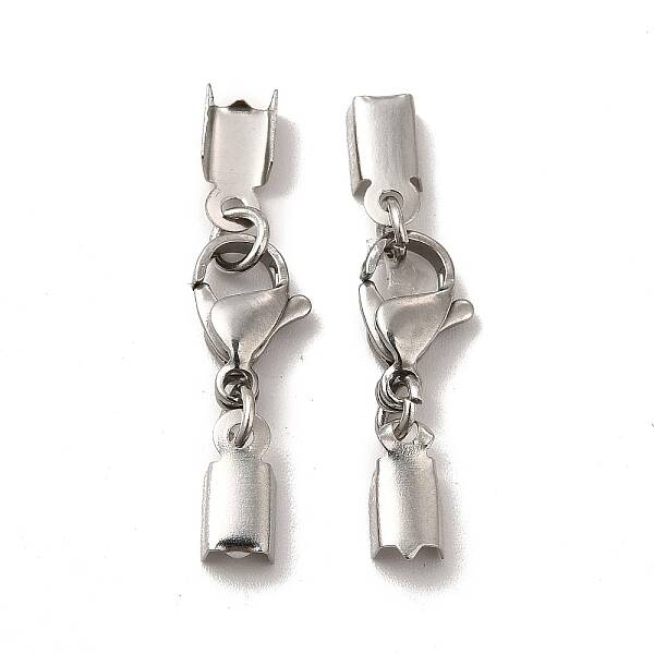 304 Stainless Steel Lobster Claw Clasps with Cord Ends