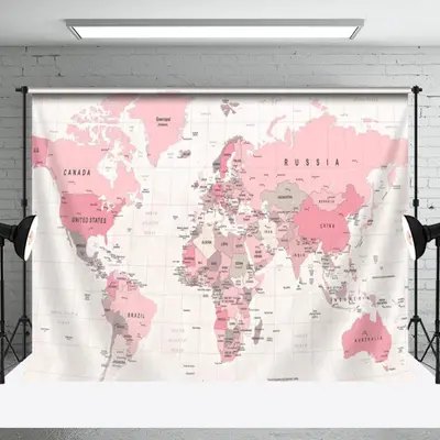 Pink World Map Plaid Geographical Party Backdrop